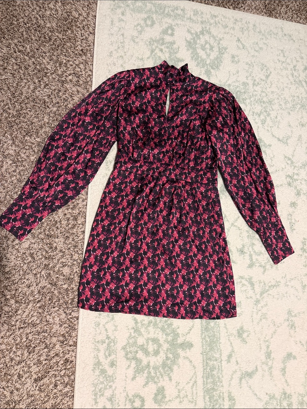 NWOT Ronny Kobo Collection Black Mini Dress with Pink Floral Print